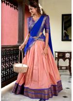 Kanchipuram Peach Traditional Wear Weaving  Readymade Lehenga Choli